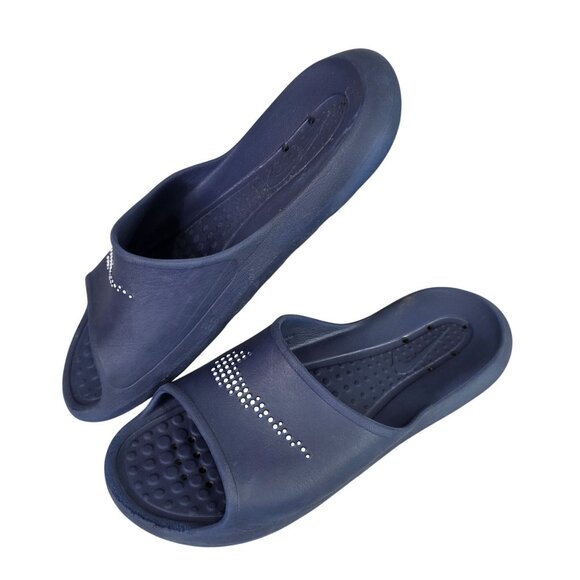 Mens Nike Navy Blue Victori One Shower Slide Sandals w/ White Logo Size 11 - Picture 1 of 7